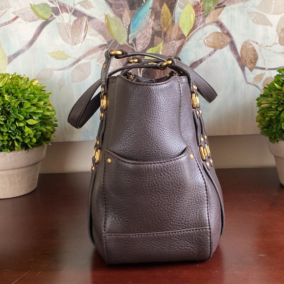 COLE HAAN VILLAGE F05 🤎🩵DARK BROWN🩵🤎 LEATHER SHOULDER SATCHEL BAG 🌟EUC🌟 - Picture 6 of 17